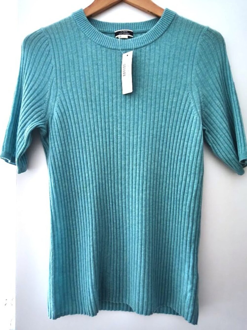 J.Crew 100% Cashmere Ribbed Short Sleeve Sweater-Tee Turquoise size: L